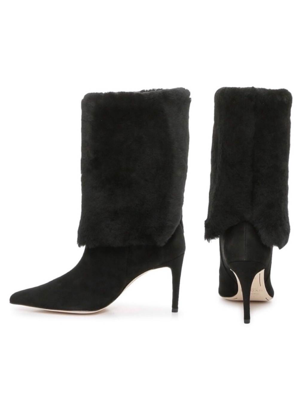 Alexandre Birman Eskimo Lamb Shearling Stiletto Suede Boots, Black sz. 5.5